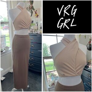 Verge Girl sz 8-10 2-piece set mocha pencil midi skirt ballerina wrap ha…